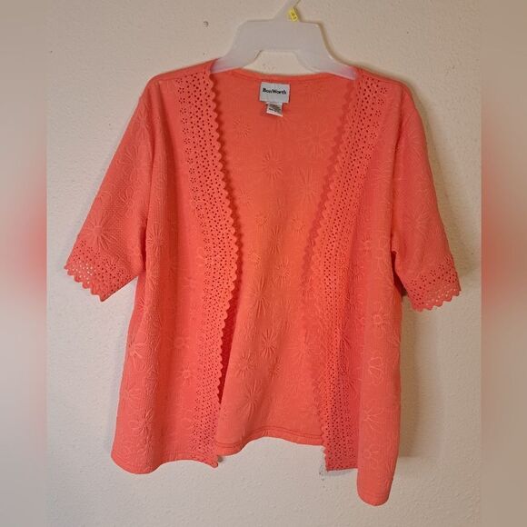 Bon Worth coral short sleeve open front cardigan size Medium petite - Picture 1 of 4